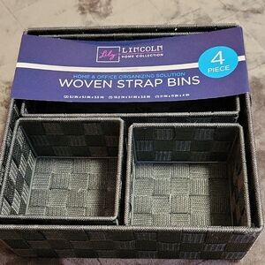 Lily Woven Strap Bins in Gray and Black - 4 Piece Home Office Organizer